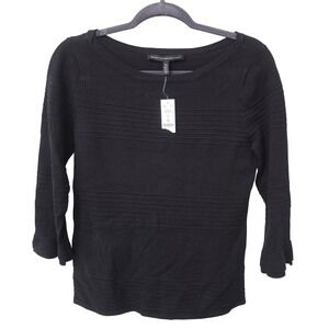 NWT White House Black Market Black Textured‎ Ruffle Sleeve Sweater XS